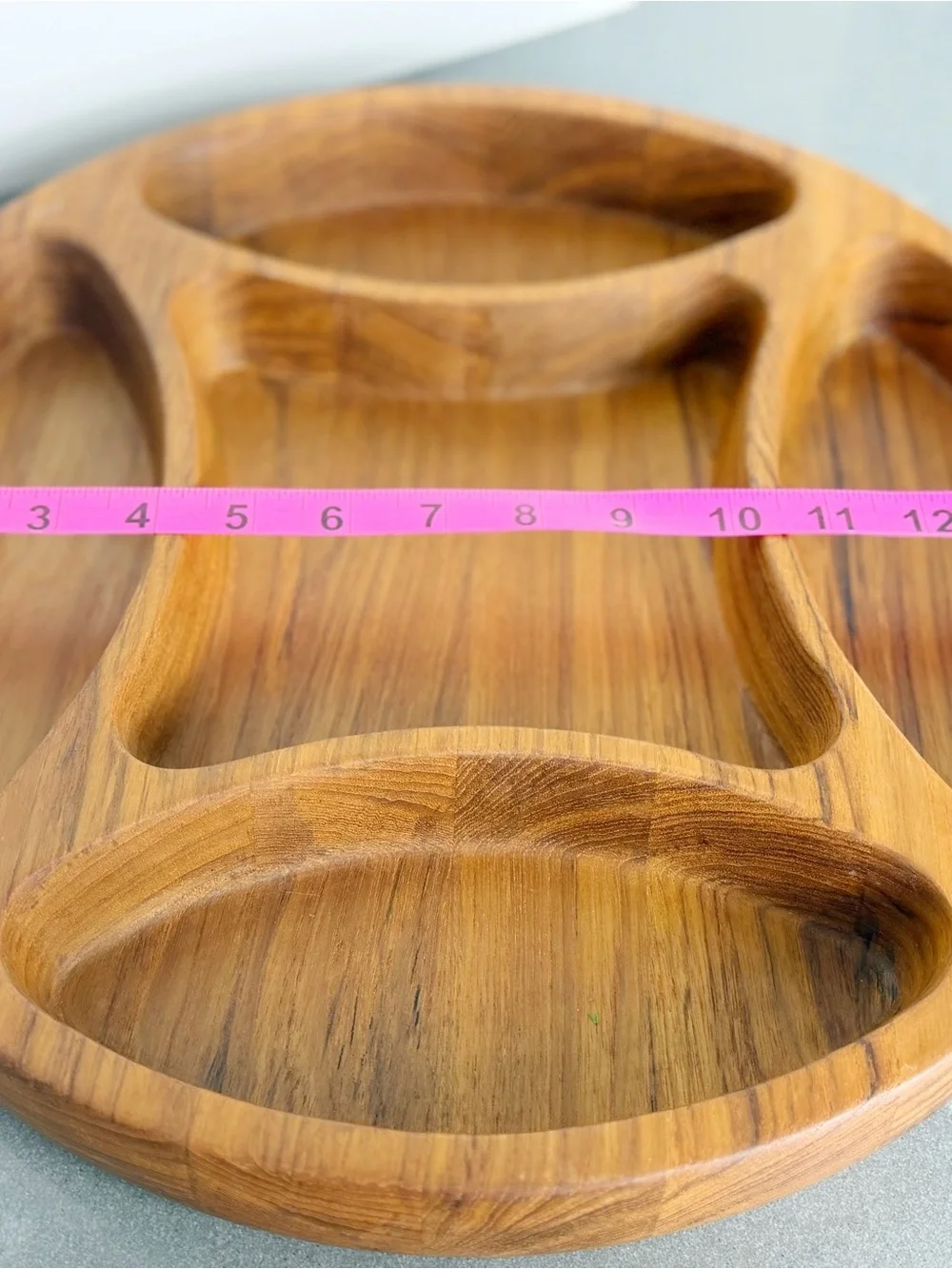 1960s Dansk Teak Wood Round Partitioned Chip Snack Dish Tray